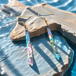 Acrylic Imitation Abalone Shell Long Bar with Alloy Hook Dangle Earrings&nbsp;WG65F43-01