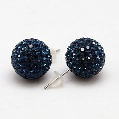 スターリングシルバーオーストリアクリスタルラインストーンイヤースタッド925個  プラスチック製のピアスキャッチで  ラウンド  207 _montana  12mm  ピン：0.8mm&nbsp;SWARJ-D470-207
