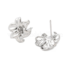真鍮スタッドピアス  花  プラチナ  13x16mm  穴：3x2mm&nbsp;KK-U069-01P