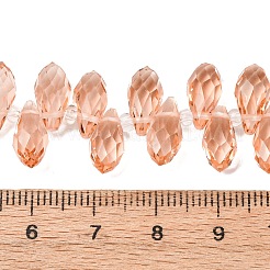 クリスタルガラスビーズ連売り  トップドリルビーズ  多面カット  ティアドロップ  ダークサーモン  13x6mm  穴：1mm  約90~95個/連  16~18インチ&nbsp;X-GLAA-D033-38