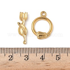 304ステンレススチールトグル留め具  ゴールドカラー  花  19x14x2mm  穴：1.6mm&nbsp;STAS-Z153-03G-03