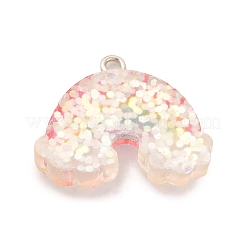 透明樹脂ペンダント  キラキラの虹のチャーム  プラチナトーンの鉄ループ付き  カラフル  21x26x6mm  穴：2mm&nbsp;CRES-B012-01