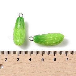 樹脂チャーム  キュウリペンダント  プラチナトーンループ付き  ライムグリーン  28.5x10x11mm  穴：2mm&nbsp;RESI-S012-01
