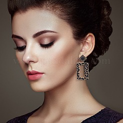 3 Pairs 3 Colors Rhinestone Hollow Out Rectangle Dangle Stud Earrings&nbsp;EJEW-FI0001-12