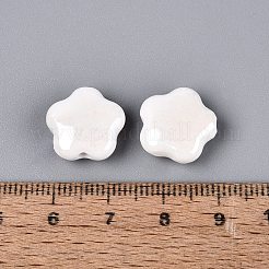 手作りの陶器ビーズ  光沢釉の磁器  花  ホワイト  14~15x14~15x6~7mm  穴：1.8~2.2mm&nbsp;PORC-N007-20-B01-A01