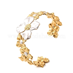 女性用304ステンレススチールカフバングル  18KGP本金メッキ＆ステンレススチールカラー  花  内径：1-7/8x2-3/8インチ（4.8x6cm）&nbsp;BJEW-F509-03E-G