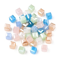 カット加工ガラスビーズ  イミテーション翡翠  キューブ  ミックスカラー  6x6x6mm  穴：1.2mm&nbsp;GLAA-E047-04