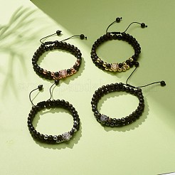 2 個 2 スタイル天然黒曜石 & 合成ヘマタイト編組ビーズ ブレスレット セット キュービック ジルコニア ヒョウ  女性のためのアクセサリー用原石のアクセサリー  ミックスカラー  内径：2-1/4~3-3/8インチ（5.7~8.5cm）  1個/スタイル&nbsp;BJEW-JB08119