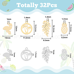 32個8スタイル304ステンレススチールペンダント  手動研磨  パイナップル＆フラミンゴ＆ココナッツの木のリング  ゴールデン·ステンレス鋼色  11.5~16.5x6.5~11.5x1~1.1mm  穴：1~1.4mm  4個/スタイル&nbsp;STAS-DC0012-99