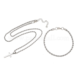 女性用合金クロスペンダントネックレス＆チェーンブレスレットセット  プラチナ  ブレスレット：9.25インチ（23.5cm）&nbsp;SJEW-A002-01P