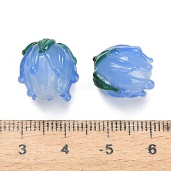 手作りランプワークビーズ  チューリップ  コーンフラワーブルー  13~14.5x13.5mm  穴：1.4mm&nbsp;LAMP-F041-02-A12