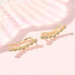 真鍮マイクロペーブキュービックジルコニアスタッドクローラーイヤリング  花  18KGP本金メッキ  カドミウムフリー＆鉛フリー  長持ちメッキ  ラックめっき  ディープスカイブルー  18x5x7mm&nbsp;KK-CBAA351-18G-02
