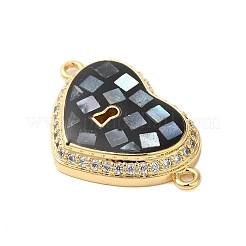 Rack Plating Brass Micro Pave Clear Cubic Zirconia Heart Links&nbsp;KK-K385-107G