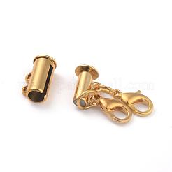 合金磁気ありスライドロッククラスプ  ネックレスレイヤリングクラスプ  カニカン付き  1連  2穴  チューブ  ゴールドカラー  4mm  穴：25x15mm&nbsp;PALLOY-YW0001-18G