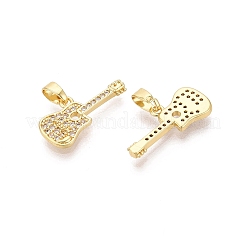 真鍮マイクロパヴェクリアキュービックジルコニアペンダント  ギターチャーム  18KGP本金メッキ  9.5x20x2.5mm  穴：4.5x2.5mm&nbsp;KK-Q073-06G