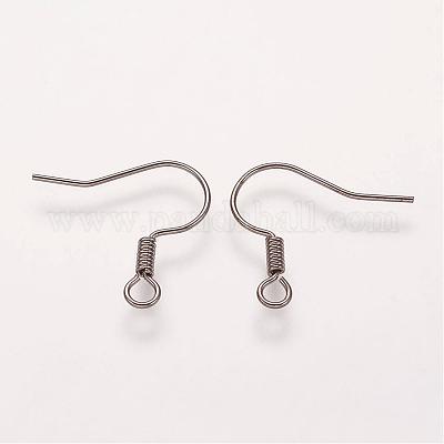 真鍮のピアスフック  耳ワイヤー  水平ループ付き  ニッケルフリー  ガンメタ色  17mm  穴：1.5mm  21ゲージ  ピン：0.7mm&nbsp;KK-Q363-B-NF-1