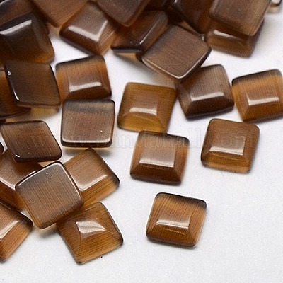 キャッツアイカボション  正方形  サドルブラウン  10x10x2.5mm&nbsp;CE-J006-10x10mm-26-1