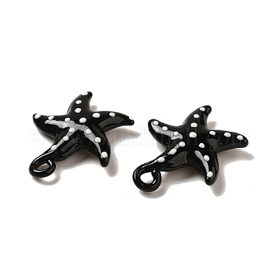 手作りランプワークペンダント  バンピー  ヒトデ  ブラック  35~38x31~32x8~9mm  穴：2~4mm&nbsp;LAMP-G162-07A-1