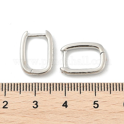 真鍮huggieフープピアス  長方形  プラチナ  12ゲージ  15.5x11.5x2mm  ピン：1mm&nbsp;EJEW-L234-61-P-1