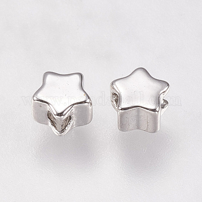真鍮ビーズ  スター  プラチナ  4x4x2.5mm  穴：1mm&nbsp;X-KK-E735-26P-1