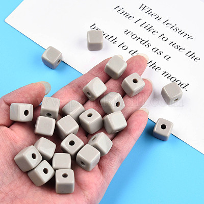 不透明なアクリルビーズ  キューブ  濃いグレー  12.5x12.5x12.5mm  穴：3.5mm  約263個/500g&nbsp;MACR-S373-141-A05-1