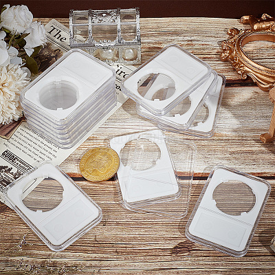 プラスチック製のコイン収納ボックス  長方形  ホワイト  84.5x59x8mm  内径：40.5x39mm&nbsp;AJEW-WH0009-74A-1