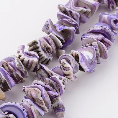 天然石シェルビーズ連売り  染め  ナゲット  ミディアム蘭  10~20x8~12x3~6mm  穴：1mm  約15.7インチ&nbsp;BSHE-P010-01-1