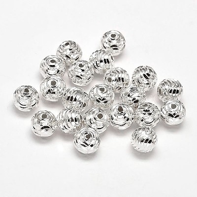 Fancy Cut 925 Sterling Silver Round Beads&nbsp;STER-F012-08E-1