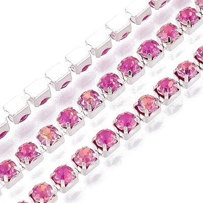 鉄ラインストーンカップチェーン  スプールで  銀  ローズ  3x3x2.5mm  約10ヤード/ロール&nbsp;CH-A008-02E-1