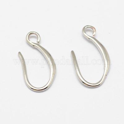 真鍮のピアスフック  水平ループ付き  長持ちメッキ  925銀メッキ  銀  21x9x1.5mm  穴：2mm  21ゲージ  ピン：0.7x0.8mm&nbsp;KK-F714-06S-1