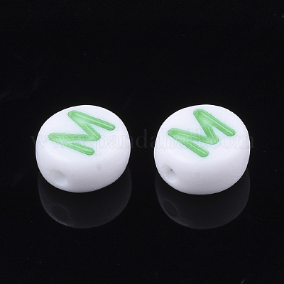 初期のアクリルビーズ  水平穴  フラットラウンド  ミックスカラー  文字.m  7x3.5~4mm  穴：1.2mm  約3700個/500g&nbsp;OACR-E001-20M-1