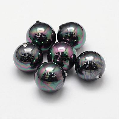 シェルパールビーズ  グレードA  ラウンド  片穴  ブラック  14mm  穴：1.2mm&nbsp;BSHE-L031-02-14mm-1