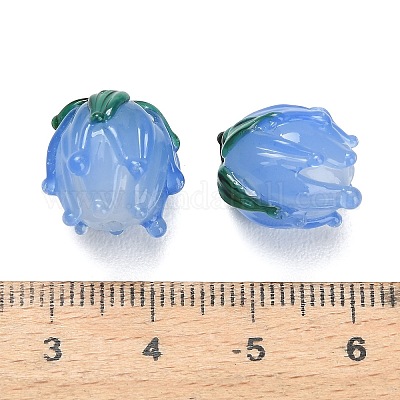 手作りランプワークビーズ  チューリップ  コーンフラワーブルー  13~14.5x13.5mm  穴：1.4mm&nbsp;LAMP-F041-02-A12-1