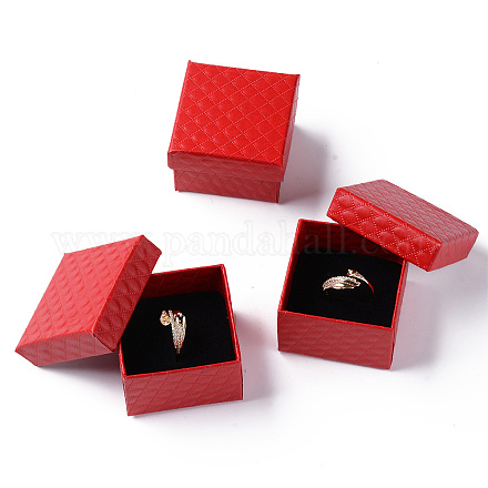 正方形の厚紙リングボックス  内部のスポンジ  レッド  2x2x1-3/8インチ（5x5x3.5cm）&nbsp;CBOX-S020-01-1