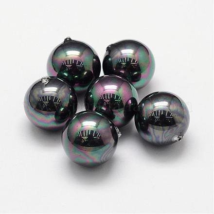 シェルパールビーズ  グレードA  ラウンド  片穴  ブラック  14mm  穴：1.2mm&nbsp;BSHE-L031-02-14mm-1