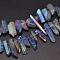 Electroplated Natural Quartz Crystal Beads Strands, Nuggets, Tusk Shape, AB Color, Dyed, 7~15x18~60mm, Hole: 1mm, about 46pcs/strand, 16 inch