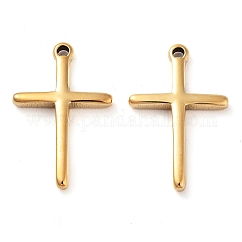 304 Stainless Steel Pendants, Cross Charm, Real 14K Gold Plated, 19x12x2mm, Hole: 1.2mm