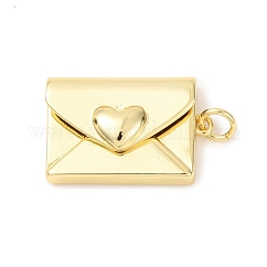 Eco-Friendly Rack Plating Brass Pendants, with Jump Ring, Lead Free & Cadmium Free, Long-Lasting Plated, Envelope Charm, Real 18K Gold Plated, 22x14.5x7mm, Hole: 3.5mm