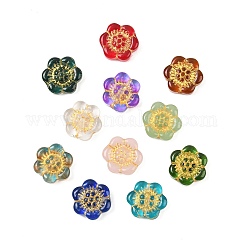 Baking Paint and Golden Metal Enlaced Glass Beads, Flower, Mixed Color, 13x14x4.5mm, Hole: 1.2mm