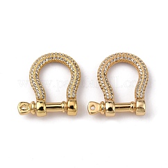 Brass Micro Pave Clear Cubic Zirconia D-Ring Anchor Shackle Clasps, for Bracelets Making, Nickel Free, Real 16K Gold Plated, 22x19.5x6mm, Hole: 1.2mm