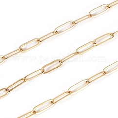 Ion Plating(IP) 304 Stainless Steel Paperclip Chains, Drawn Elongated Cable Chains, Soldered, with Spool, Golden, 10x3.5x0.8mm, about 32.8 Feet(10m)/roll