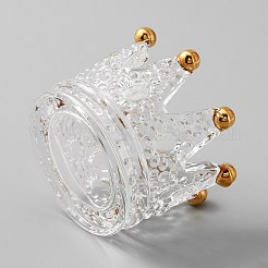 エンボスガラスキャンドルホルダー  クラウンジュエリーリング収納ホルダー  ゴールド＆クリア  7.3x5.2cm  内径：4.7のCM&nbsp;AJEW-WH0041-84