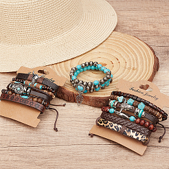 3Pcs 3 Styles Synthetic Turquoise & Wood & CCB Beaded Stretch Bracelets & Charm Bracelets Set for Women Men&nbsp;BJEW-WR0001-09