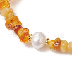 Natural Amber & Cultured Freshwater Pearl Beaded Stretch Bracelets for Women&nbsp;BJEW-JB13651