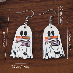 Ghost with Book Wood Dangle Earrings&nbsp;FS-WG49A46-01