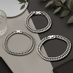 3Pcs 3 Styles 304 Stainless Steel Cuban Link Chains Bracelets for Men & Women&nbsp;BJEW-GO0002-17