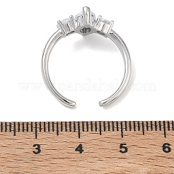 女性用真鍮マイクロパヴェキュービックジルコニアカフオープンリング  馬の目  ガラスと  長持ちメッキ  ラックめっき  プラチナ  透明  11mm  内径：18mm&nbsp;RJEW-L343-14P-04