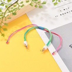 調節可能なナイロン糸編み込みビーズブレスレット作り  真鍮のビーズで  天然養殖淡水真珠ビーズと304ステンレススチールの丸カン  ゴールドカラー  カラフル  6~12-1/8インチ（15~30.5cm）&nbsp;AJEW-JB00791-01