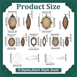 15Pcs 5 Styles Tibetan Style Alloy Carved Rose Large Pendant Cabochon Settings&nbsp;TIBEP-ME0001-04