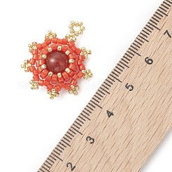 天然カーネリアン（染色・加熱済み）とガラスシードビーズペンダント  太陽のチャーム  レッド  25.5x22x8.5mm  穴：2mm&nbsp;PALLOY-MZ01275-02